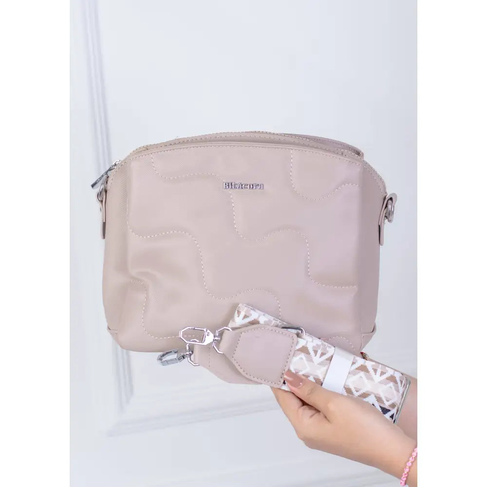 Bolso mediano Bitácora – Azul cielo nude negro y plomo | B2213 - Nude
