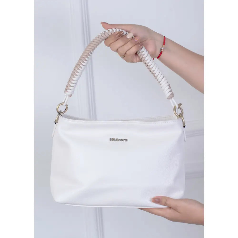 Bolso Mediano Bitácora - Diseño con Asa Trenzada | B2208 - Blanco