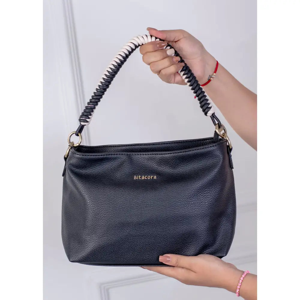 Bolso Mediano Bitácora - Diseño con Asa Trenzada | B2208 - Negro