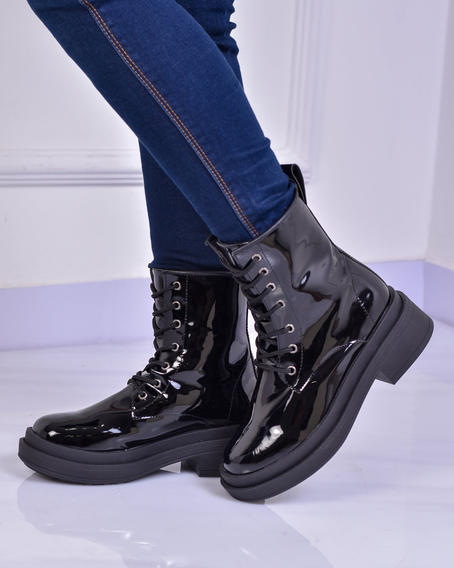 Botas clásicas rústica militar Negro charol| NS150