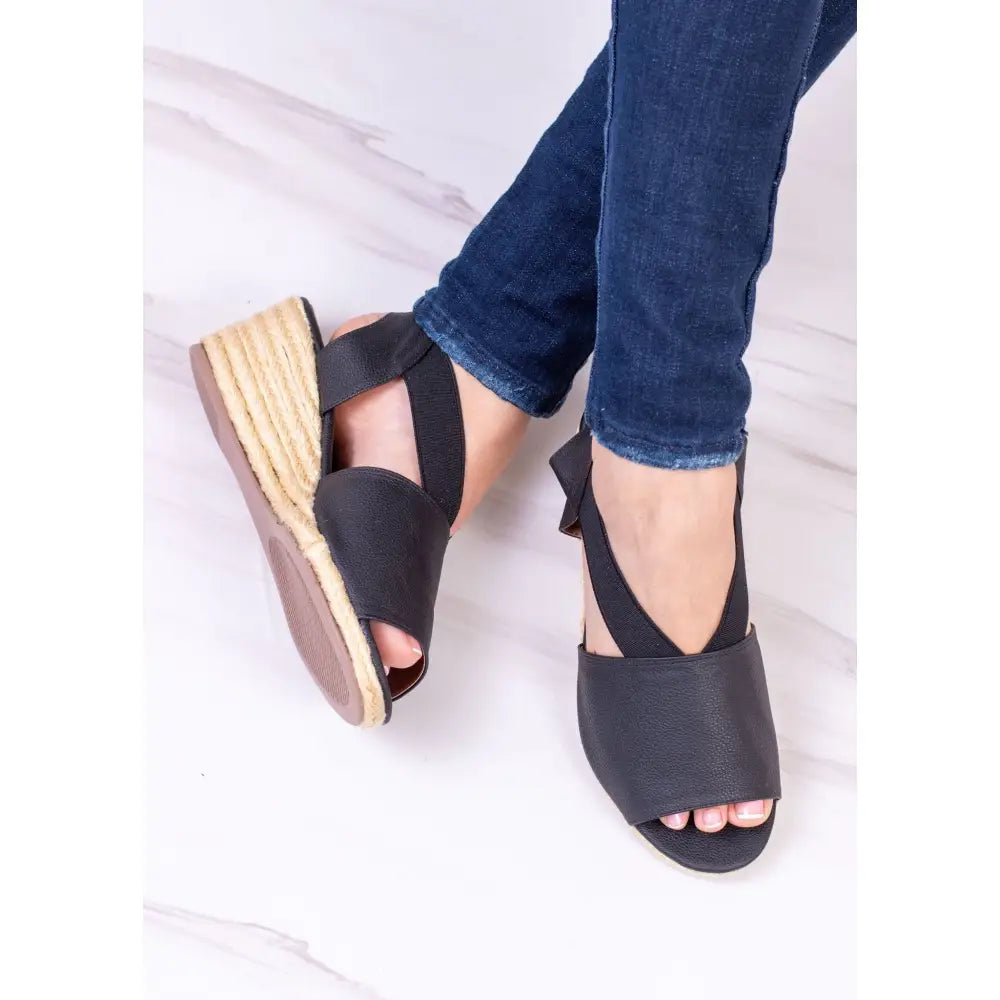 Sandalias de cuña de yute negras Plataforma Cuña Yute - 501U para un look elegante