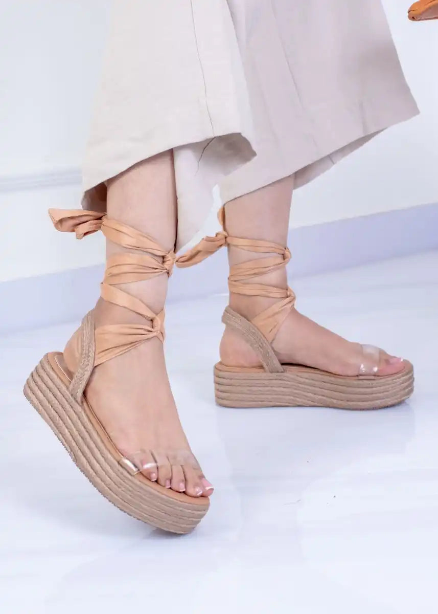 Sandalias de plataforma de yute con cintas ajustables, modernas y cómodas TC239