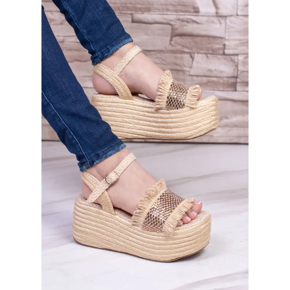 Sandalias de plataforma tejidas con correas al tobillo Plataforma Yute Capellada Yute Brillo TC662