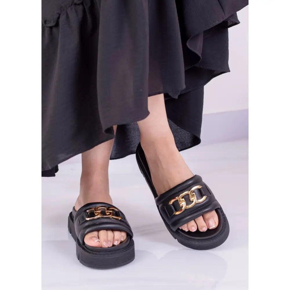 Sandalia de Plataforma con Detalle Dorado Elegante y Moderna - CK7016