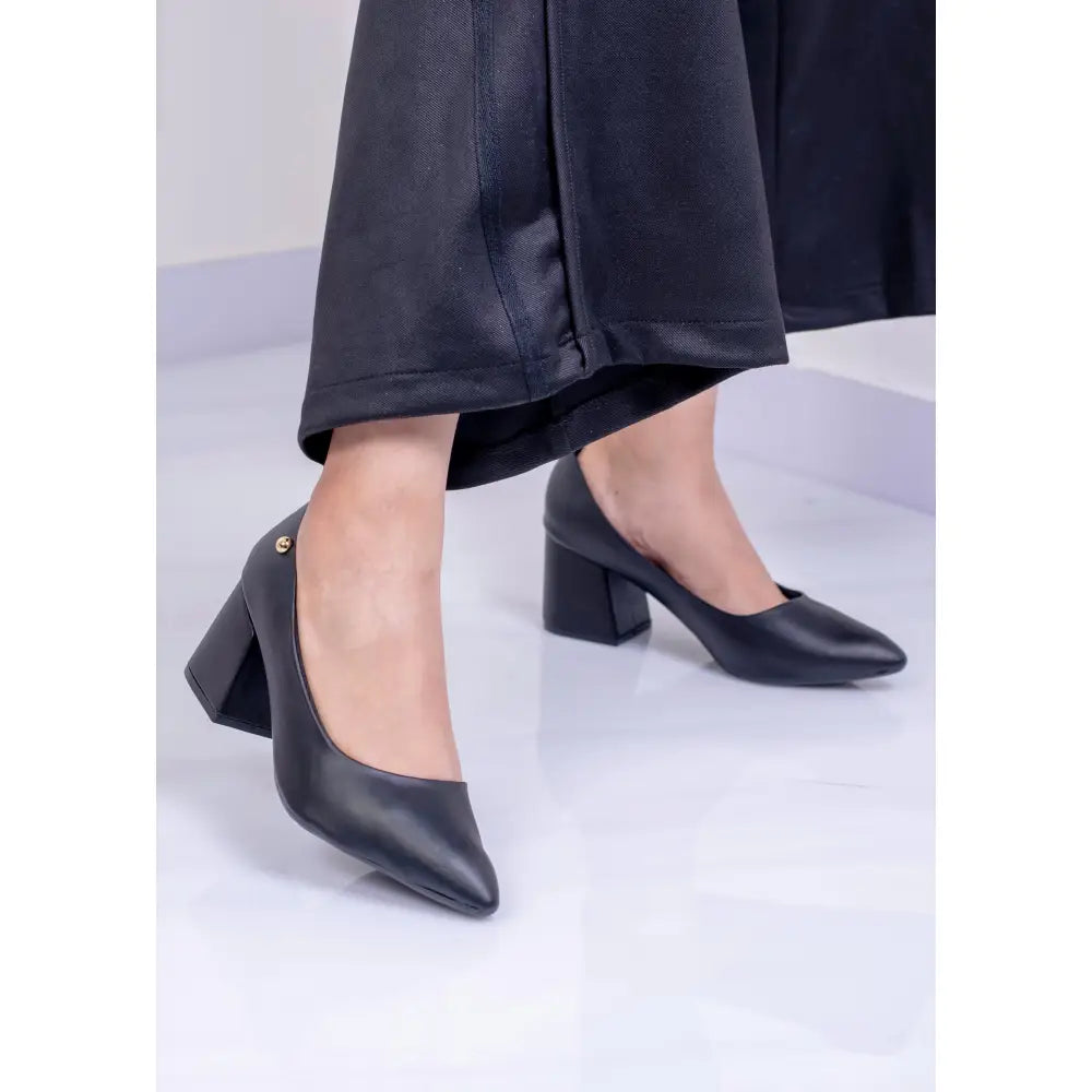 Tacón clásico de punta fina con tacón bloque | BY180 - Negro / 35 - Tacon