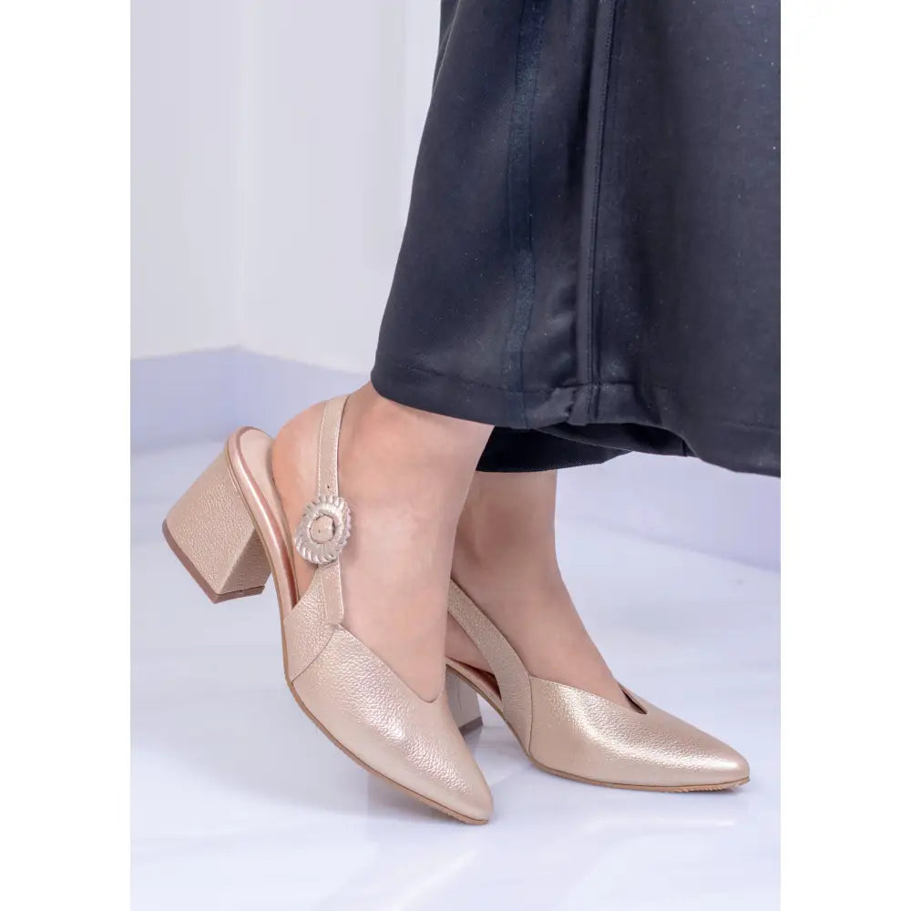 Tacón Elegante en Cuero con Pulsera Tobillera | TE538 - Champagne / 35 - Tacon