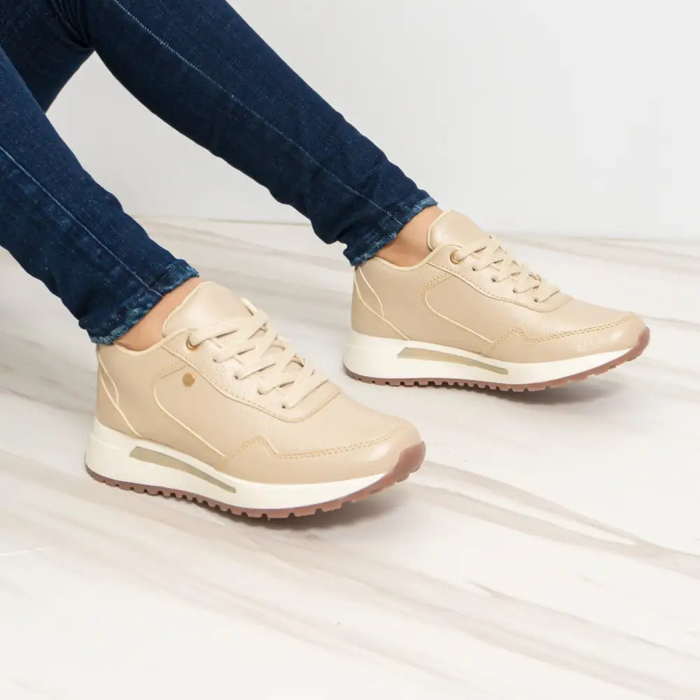 Tenis Deportivo de Moda GS086, zapatillas beige de cuero elegantes y cómodas