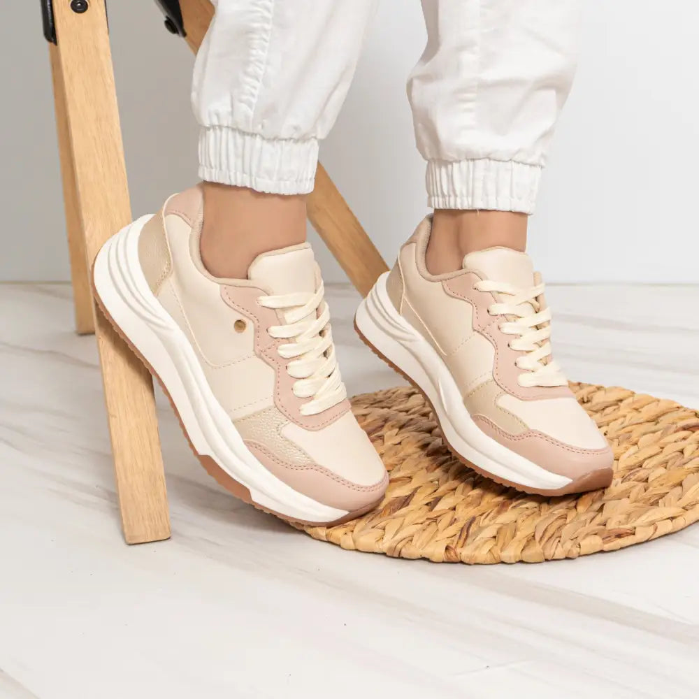 Tenis Deportivo de Moda para Mujer GS080 en tonos beige y rosa