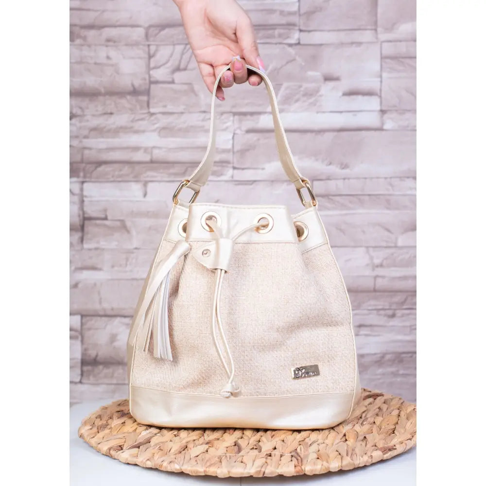 Bolso de Moda para Dama EC247, bolso beige con borla elegante