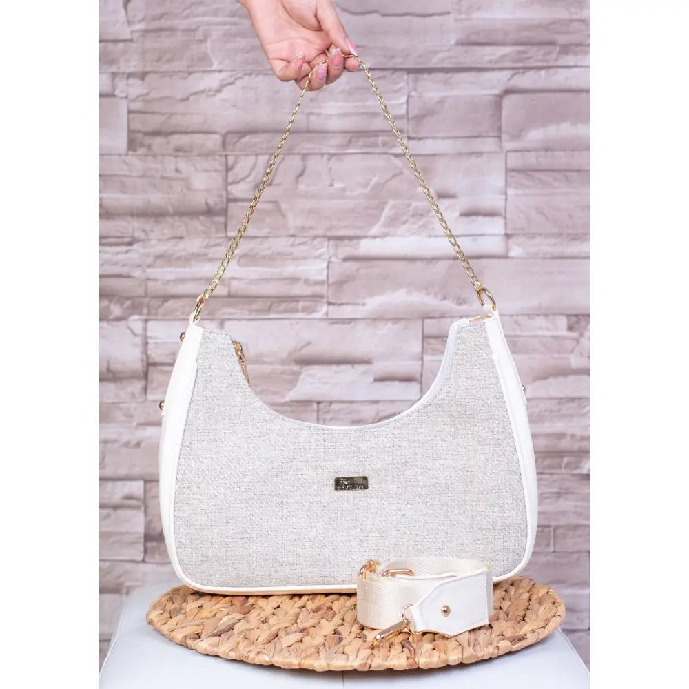 Bolso de Moda para Mujer EC246 en blanco y beige con cadena dorada