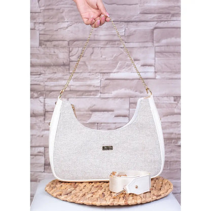 Bolso de Moda para Mujer EC246 en blanco y beige con cadena dorada