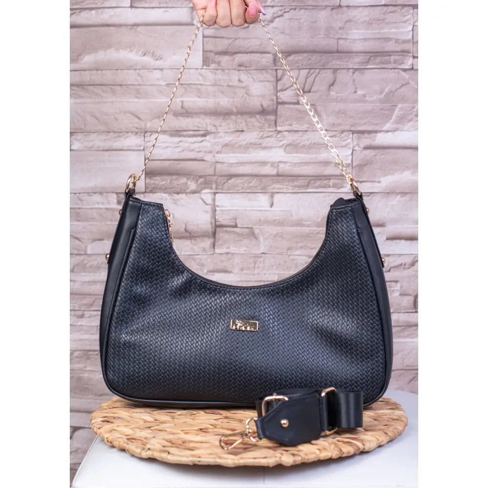 Bolso de Moda para Mujer EC246, bolsa negra tejida con cadena dorada