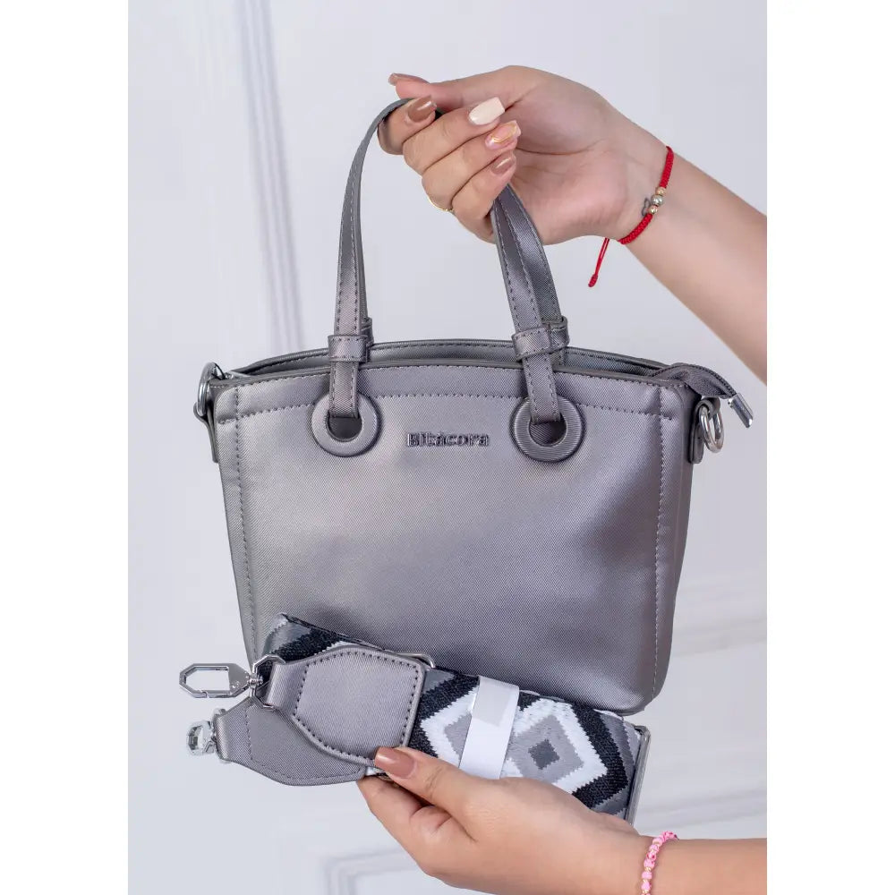 Bolso Mediano Bitácora con Manijas Circulares | B2210 - Plomo