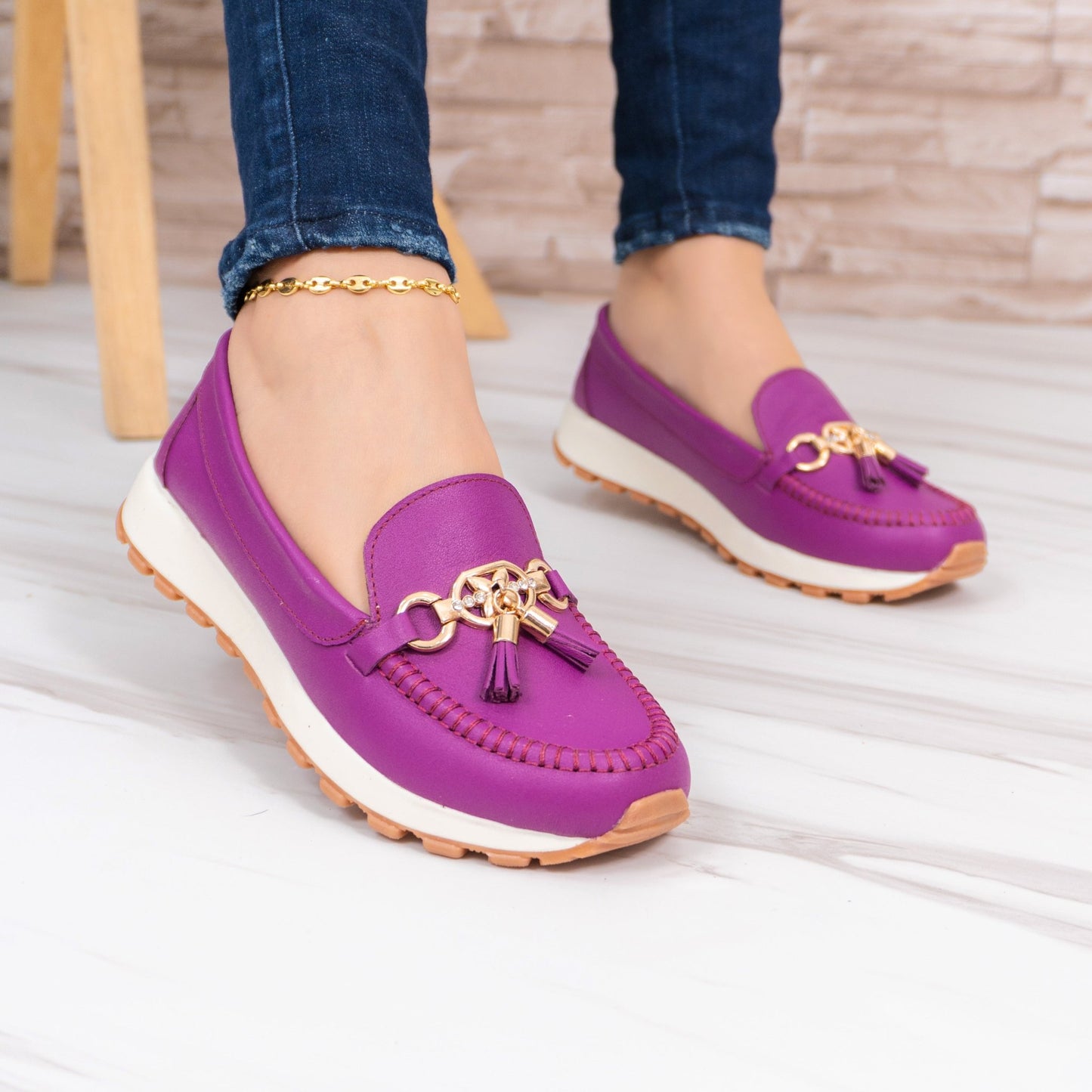 Mocasin en Cuero para Mujer - ME724 Morado - Calzado Espía