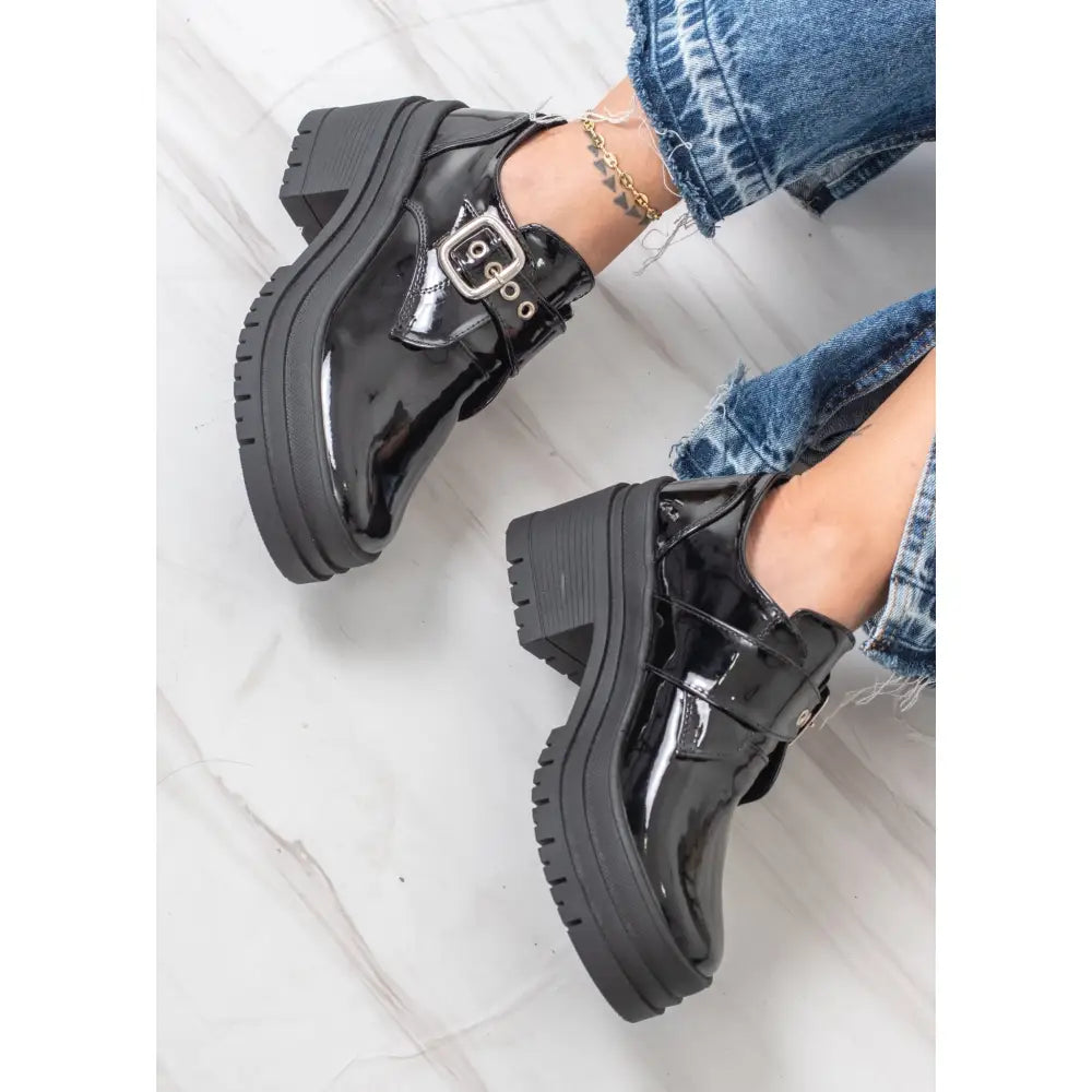 Zapatos de charol negro con plataforma y hebilla Mocasin Mary Jane Chunky - CG3097