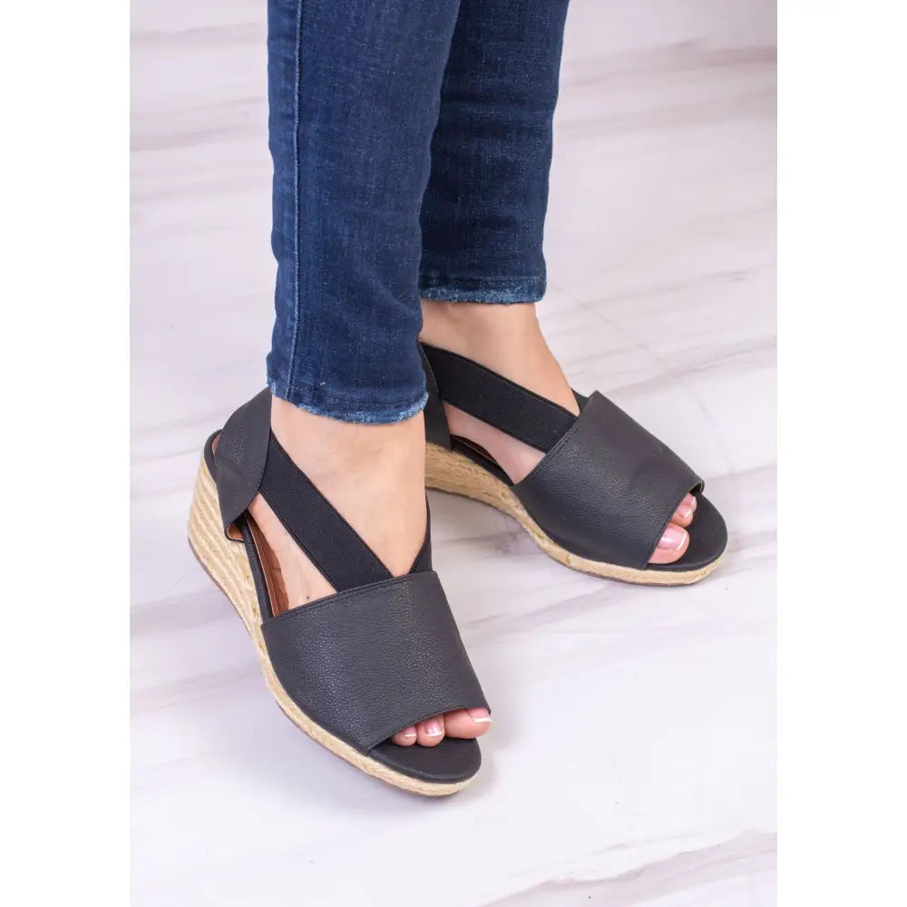 Sandalias de cuña negra Plataforma Cuña Yute - 501U para un estilo elegante