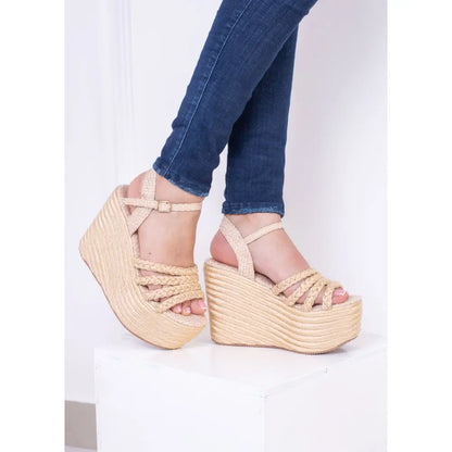 Sandalias de cuña trenzadas en yute beige para mujer Plataforma Yute Trenza Yute TC1671