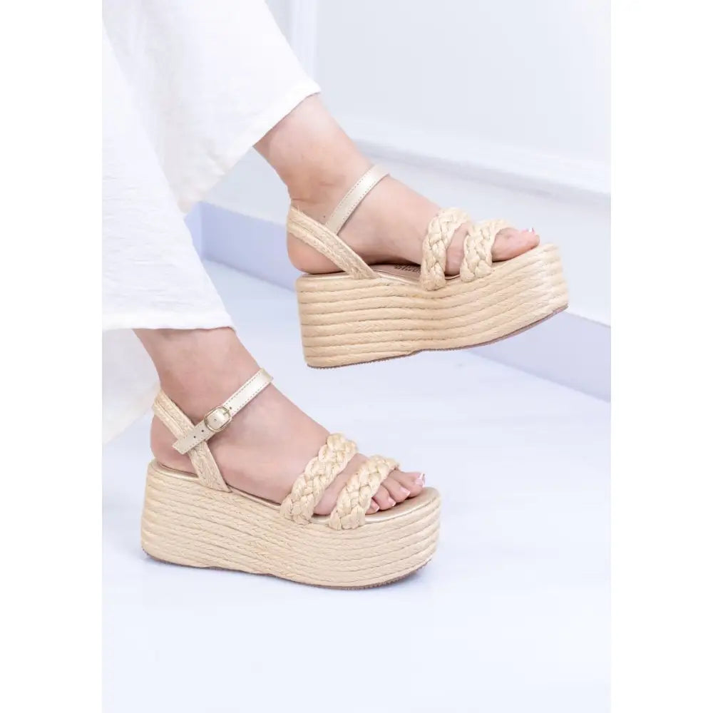 Plataformas con Tiras de Yute Tejidas – Boho Cómodas y Estilizadas TC517 - Beige / 35 - Plataforma