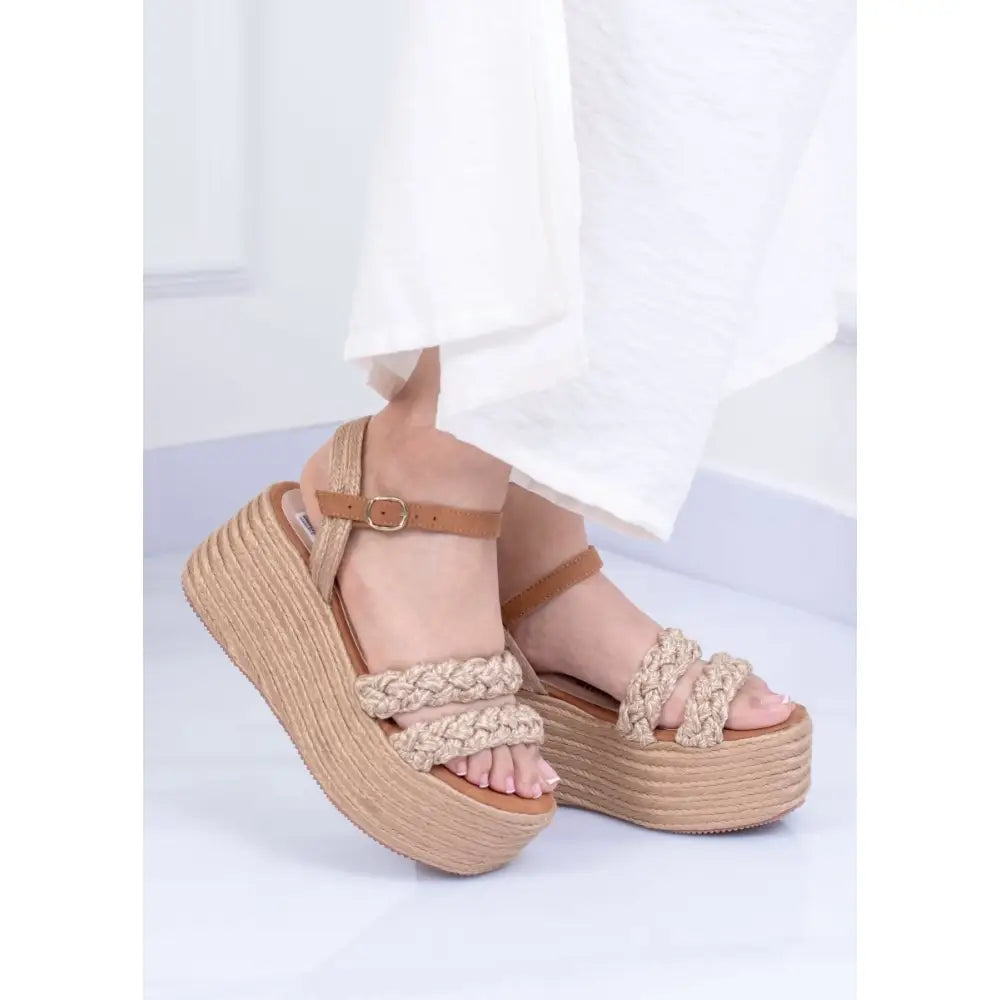 Plataformas con Tiras de Yute Tejidas – Boho Cómodas y Estilizadas TC517 - Camel / 35 - Plataforma