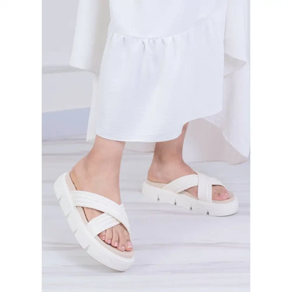 Sandalia Chunky con Tiras Cruzadas - Comodidad y Estilo CK7005 - Beige / 35 - Plataforma