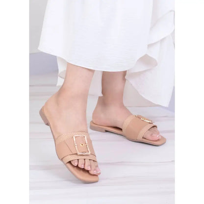 Sandalias beige con hebilla y detalle tejido, modelo CK6001, elegancia y confort