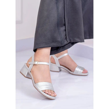 Sandalia con Tacón Cruzado Elegante | PG1311 - Plateado / 35 - Tacon