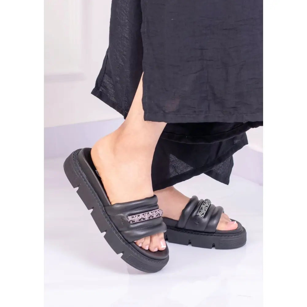 Sandalia de Plataforma con Doble Tira Brillante Moderna y Cómoda - CK7022