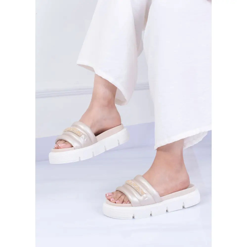 Sandalia de Plataforma con Doble Tira Brillante Moderna y Cómoda - CK7022