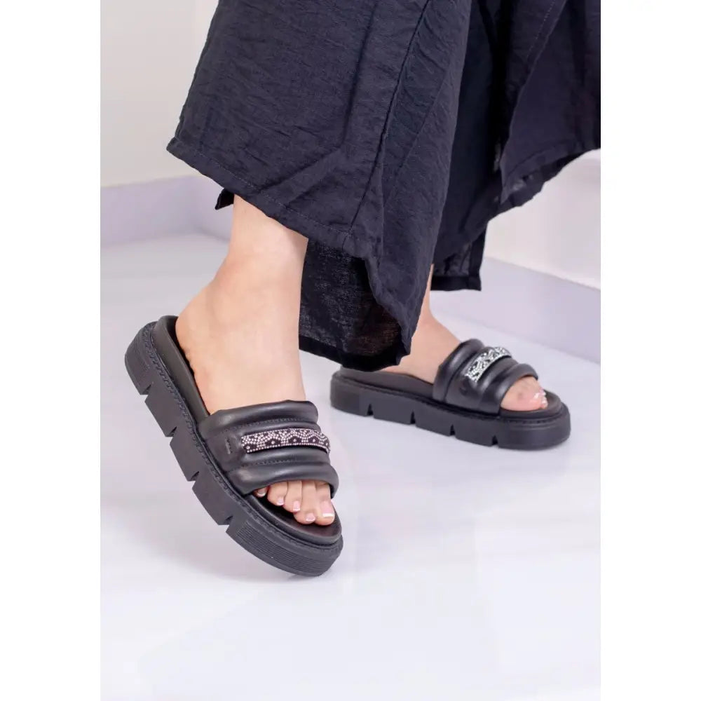 Sandalia de Plataforma con Doble Tira Brillante Moderna y Cómoda - CK7022 - Negro / 35