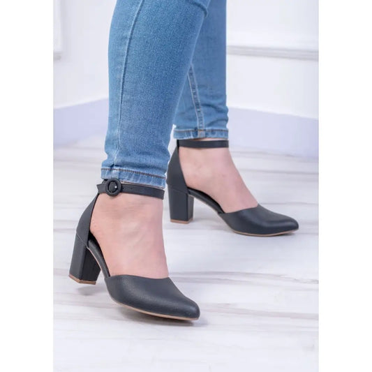 Sandalia de Tacón Bloque CM289, elegantes tacones negros con correa al tobillo