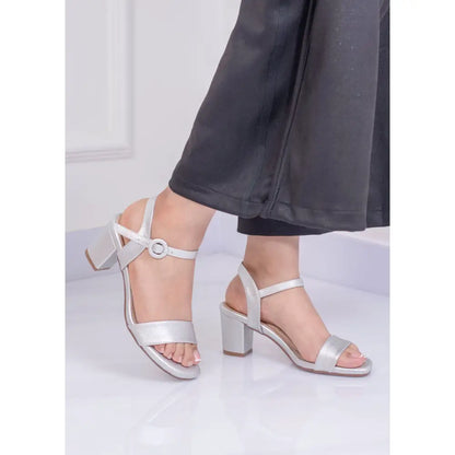 Sandalia de Tacón con Hebilla Circular | PG1508 - Plateado / 35 - Tacon