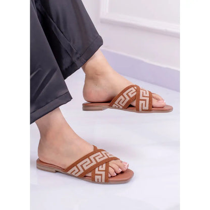 Sandalia plana con tiras cruzadas estampadas | LP65 - Miel / 35