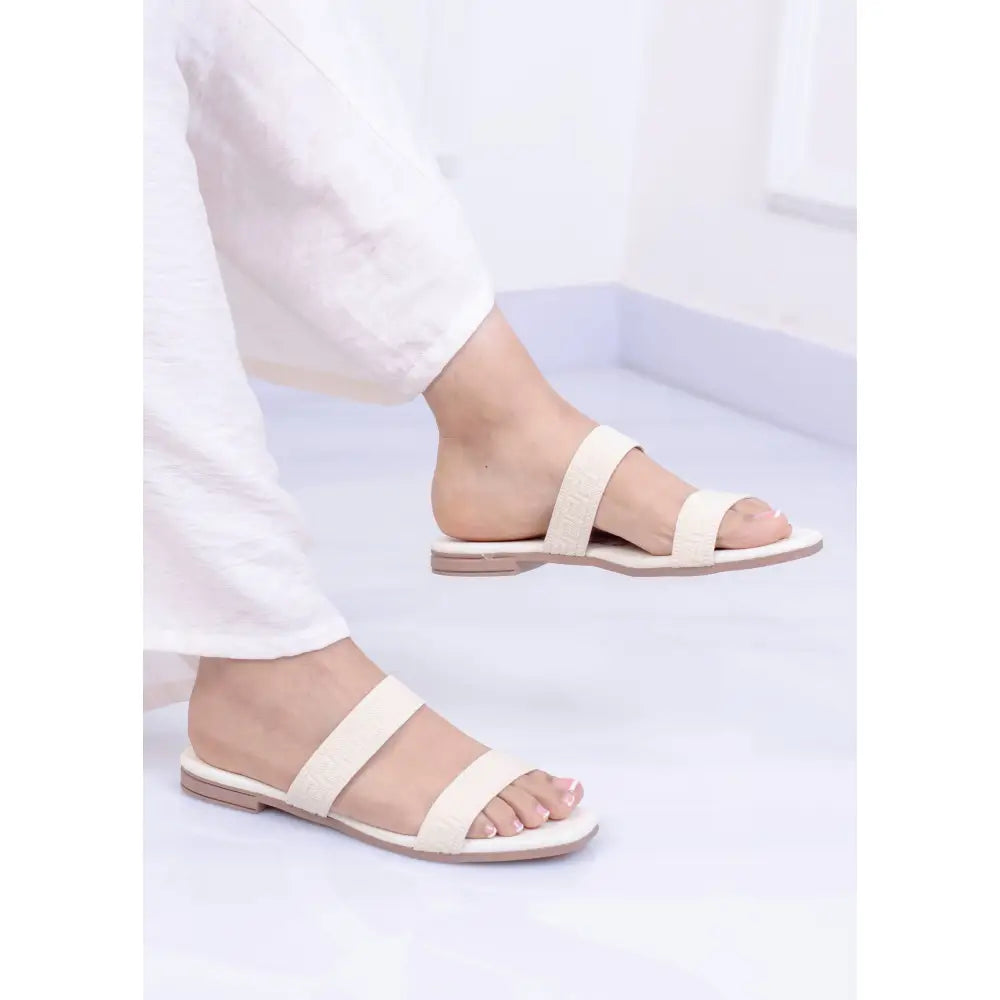Sandalia Plana Dos Tiras Texturizadas | LP04 - Beige / 35