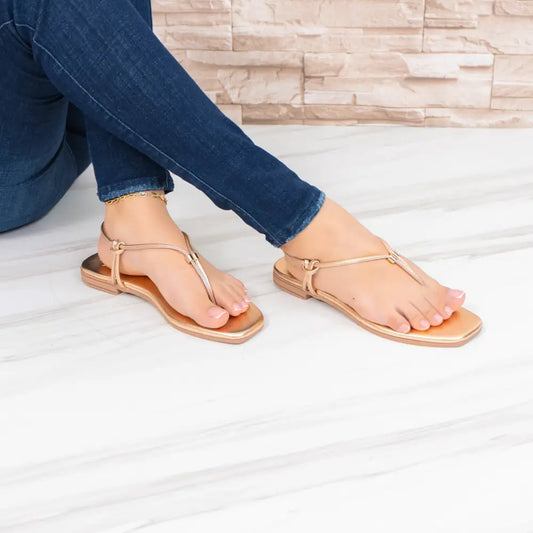 Sandalias T-strap rosa dorado Sandalia Plana Marquess para Mujer - GL495
