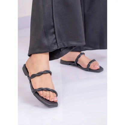 Sandalia plana trenzada diseno clasico| LP49 - Negro / 35