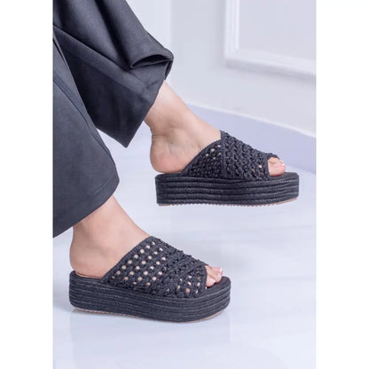 Sandalia Plataforma con Tejido Artesanal Negro | TC249