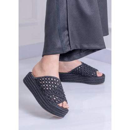 Sandalia Plataforma con Tejido Artesanal Negro | TC249 - 35