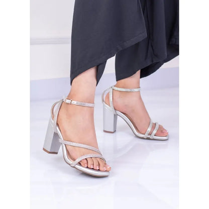 Sandalias de tacón alto de tiras con brillos elegantes y versátiles PG1746