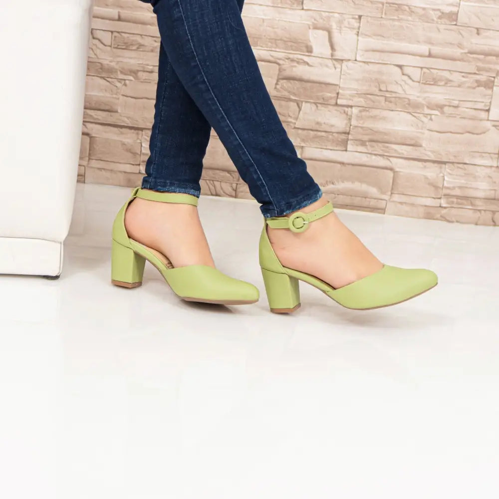 Tacon Cuadrado Grueso con Tobillera CM289, elegantes tacones verdes con correa al tobillo