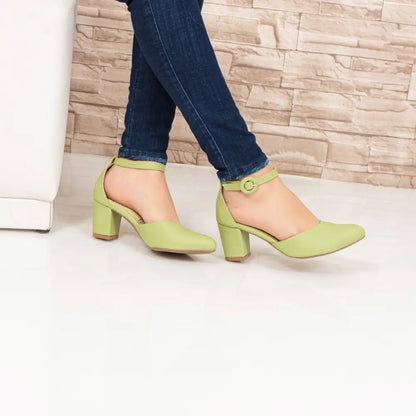 Tacon Cuadrado Grueso con Tobillera CM289, elegantes tacones verdes con correa al tobillo