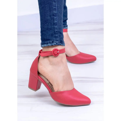 Zapatos de tacón rojo con tobilleras, modelo Tacon Cuadrado Grueso - CM289