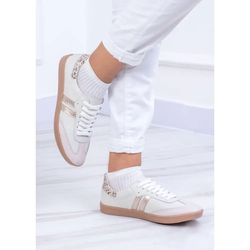 Tenis De Dama en Cuero Dos Lineas - TE25, sneakers blancos y marrones