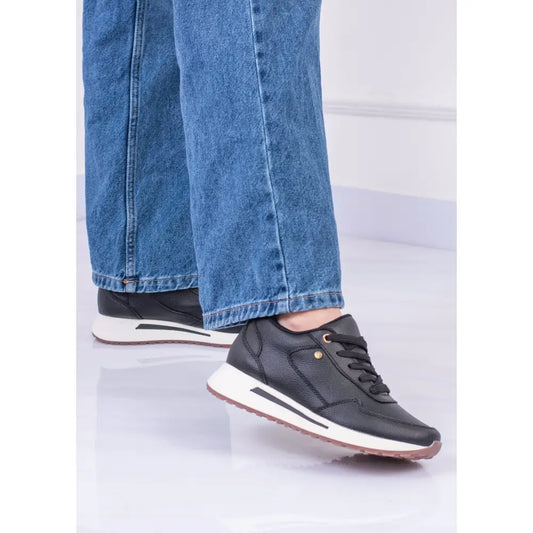 Tenis Deportivo de Moda GS086 en piel negra, elegantes y cómodos para el día a día