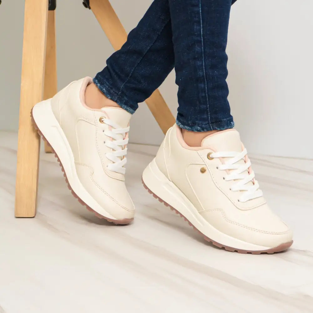 Tenis Deportivo de Moda GS086 con zapatillas plataforma beige elegantes