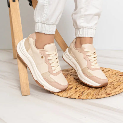 Tenis Deportivo de Moda para Mujer GS080 en tonos beige y rosa